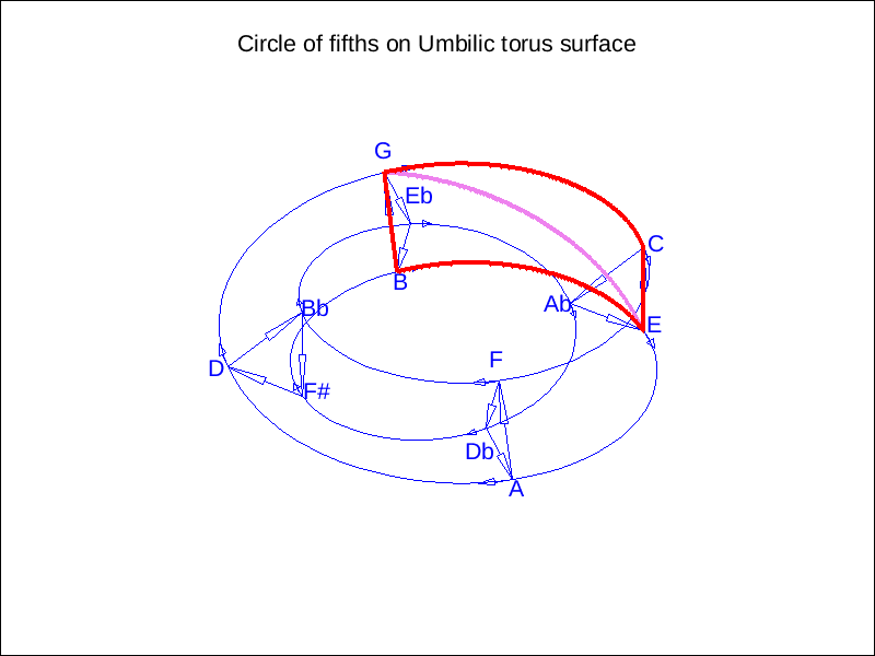 Circle of Fifths on umbilic torus