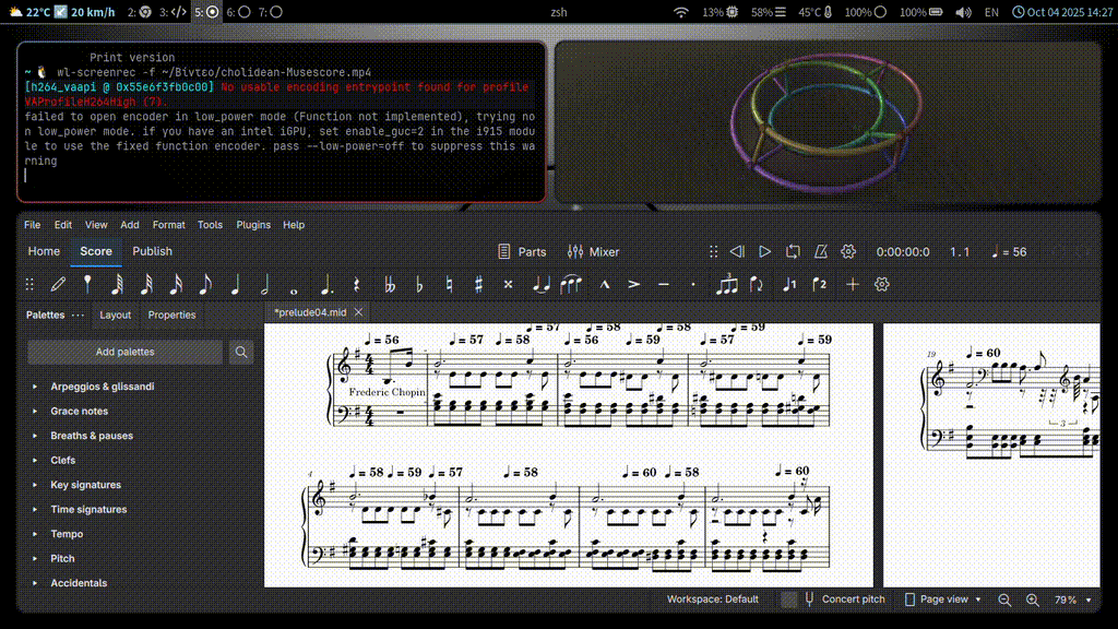 The Cholidean harmonic structure operates in parallel with MuseScore, unveiling the harmony within the composition.